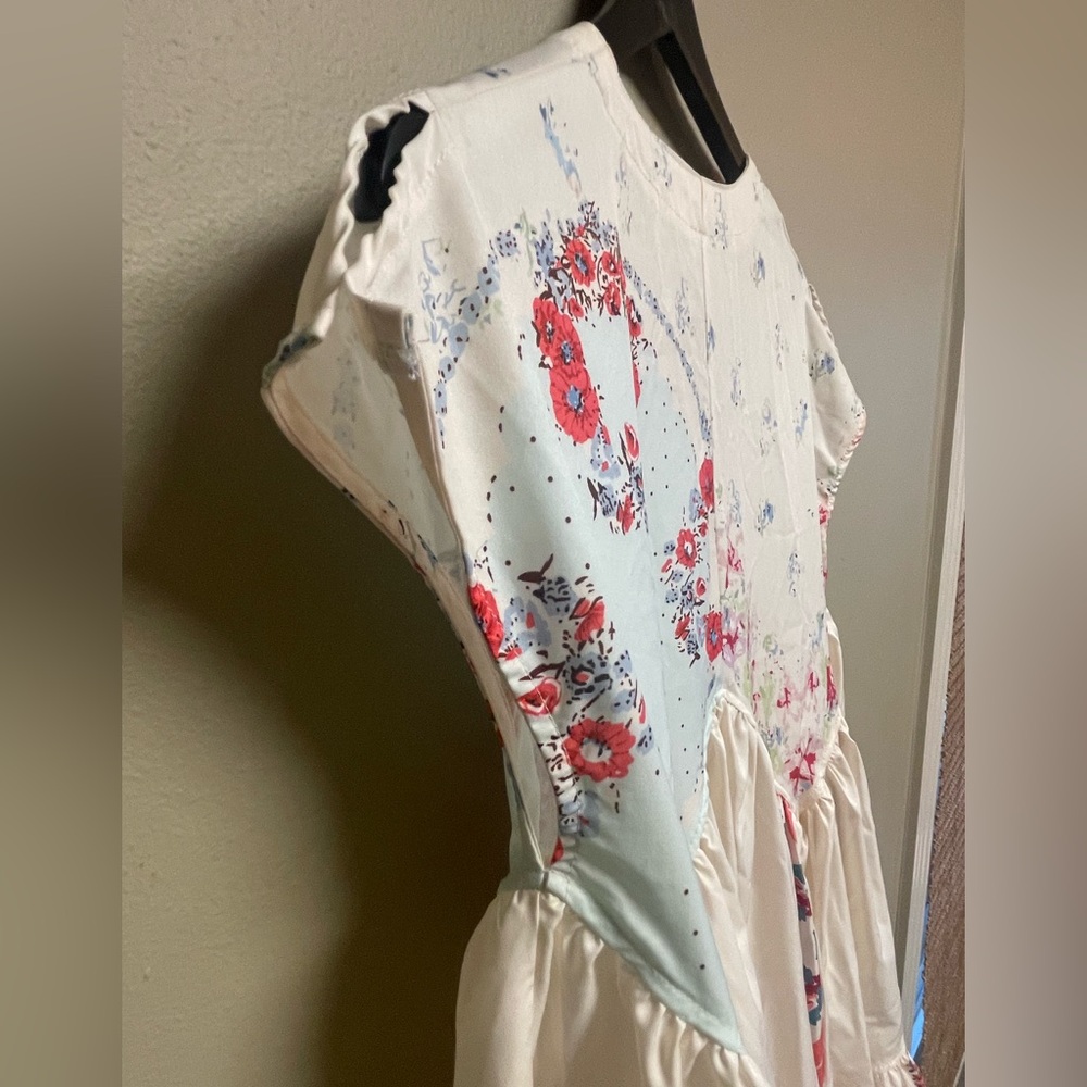 Floral Flowy Patchwork Boho Festival Deep-V Dress Tunic Summer Vacation Coverup - Picture 8 of 8